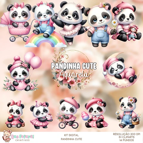 Pandinha Fofa - Aquarela - Kit Digital 