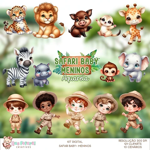 Safari Baby Menino - Aquarela- Kit Digital