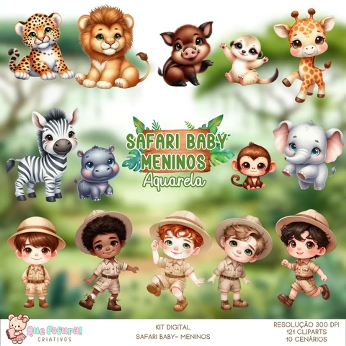 Safari Baby Menino - Aquarela- Kit Digital 1