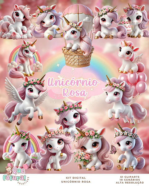 Unicórnio Rosa- Kit Digital 