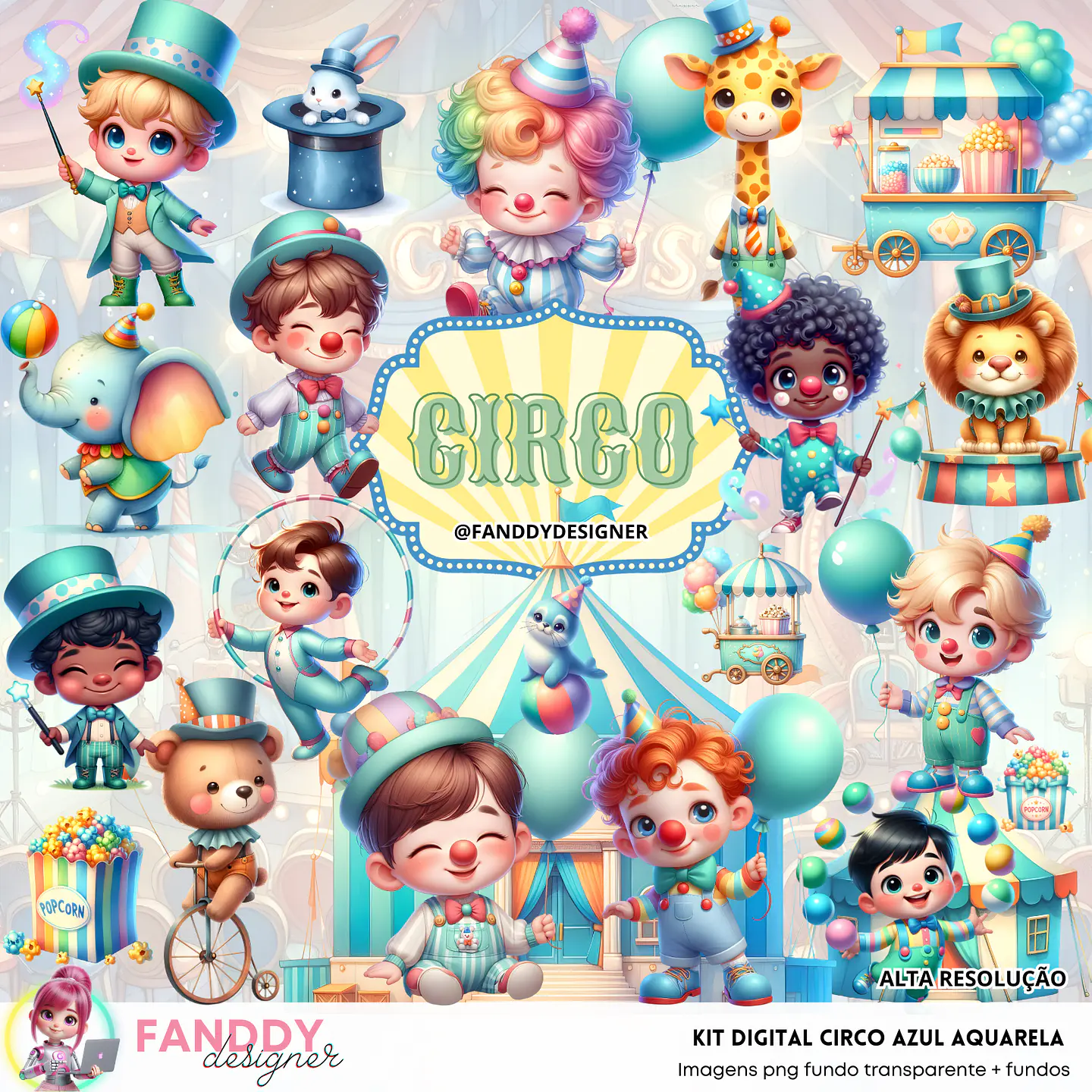 Circo Azul Aquarela- Kit Digital     1