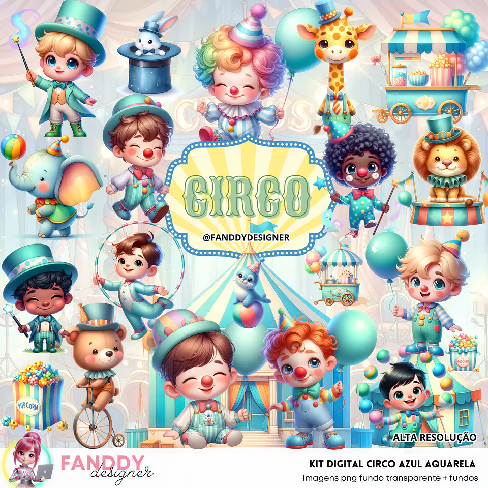 Circo Azul Aquarela- Kit Digital     1
