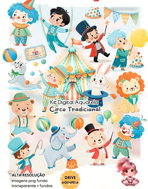  CIRCO TRADICIONAL AQUARELA- Kit Digital 