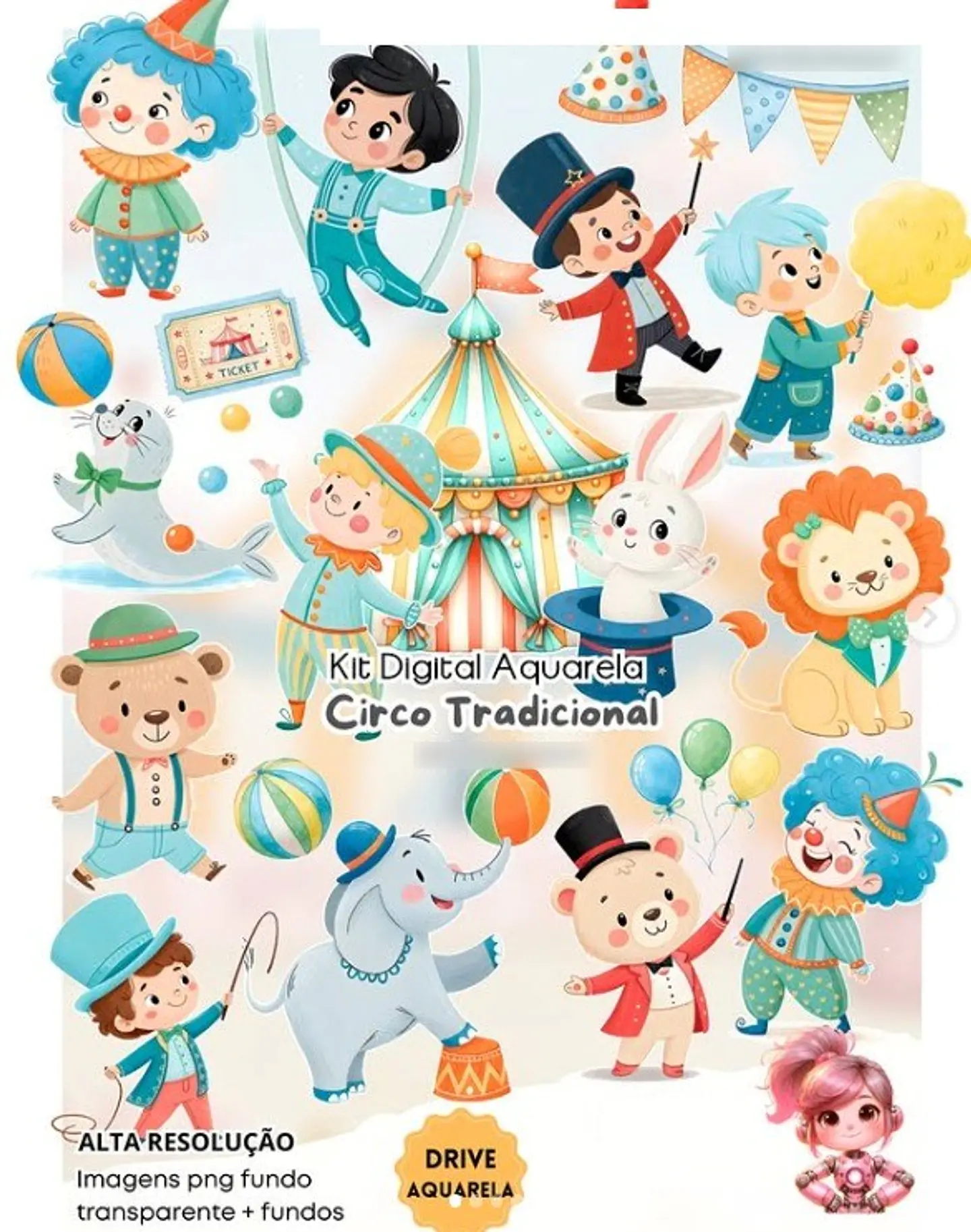  CIRCO TRADICIONAL AQUARELA- Kit Digital  1