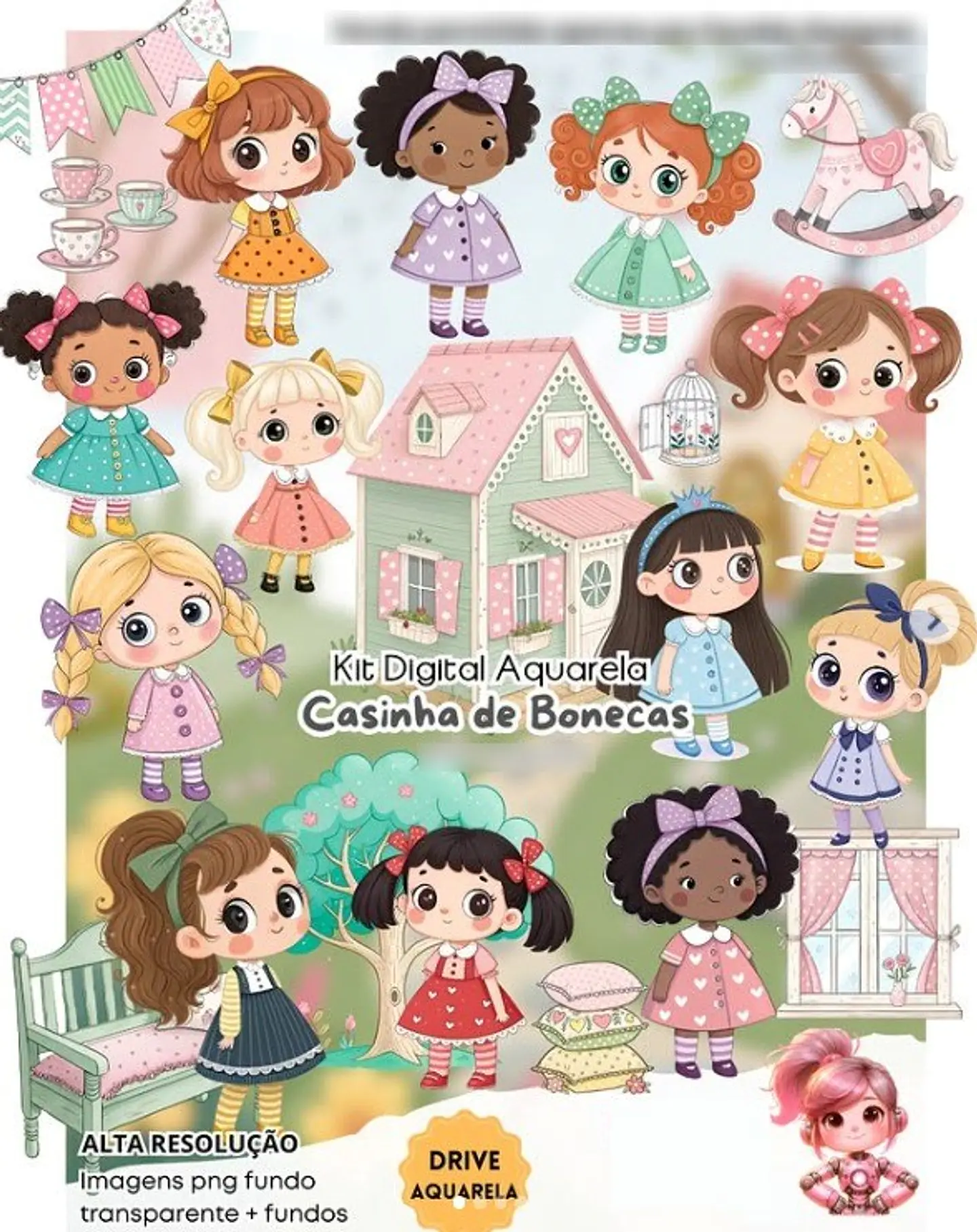 CASINHA DE BONECAS AQUARELA- Kit Digital   1
