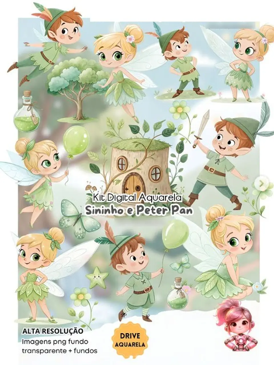 SININHO E PETER PAN AQUARELA- Kit Digital 1