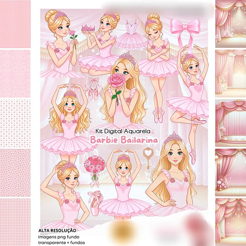 BARBIE BAILARINA AQUARELA- Kit Digital  