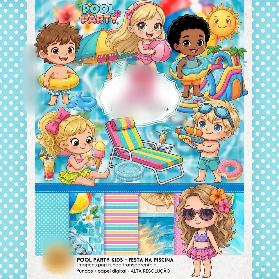 POOL PARTY KIDS AQUARELA- Kit Digital   1