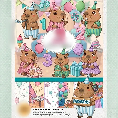 CAPIVARA HAPPY BIRTHDAY- Kit Digital