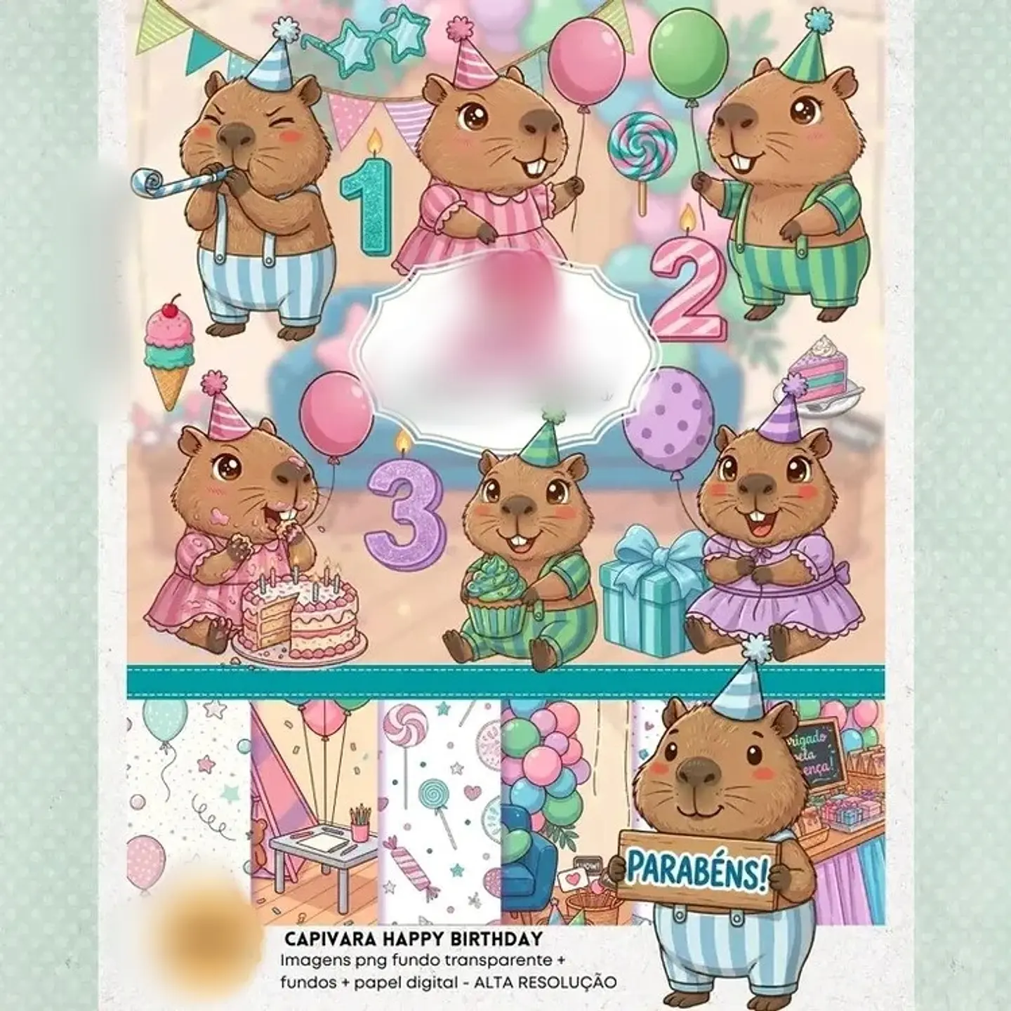 CAPIVARA HAPPY BIRTHDAY- Kit Digital 1