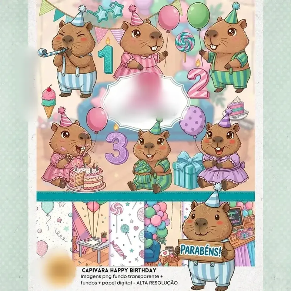 CAPIVARA HAPPY BIRTHDAY- Kit Digital 1
