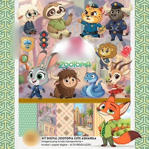 ZOOTOPIA CUTE AQUARELA- Kit Digital  