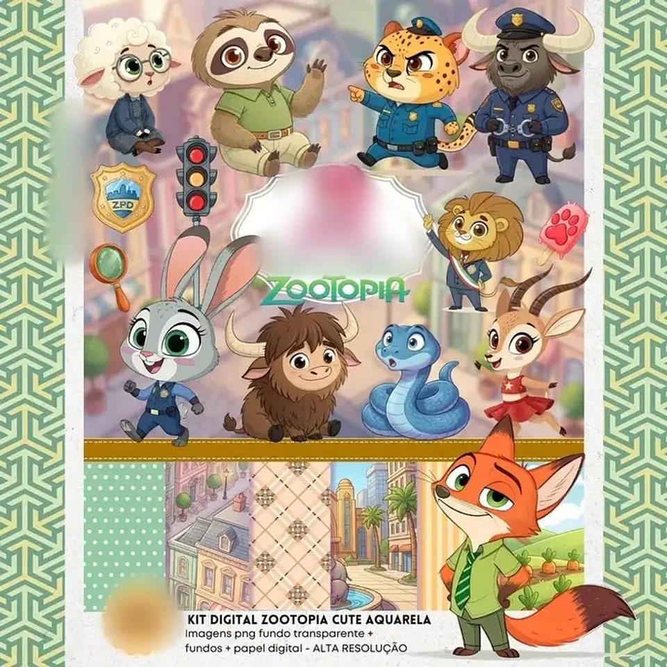 ZOOTOPIA CUTE AQUARELA- Kit Digital   1