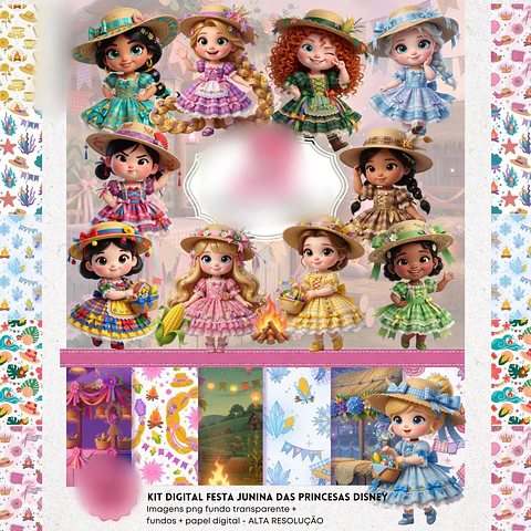 FESTA JUNINA PRINCESAS DISNEY 3D- Kit Digital