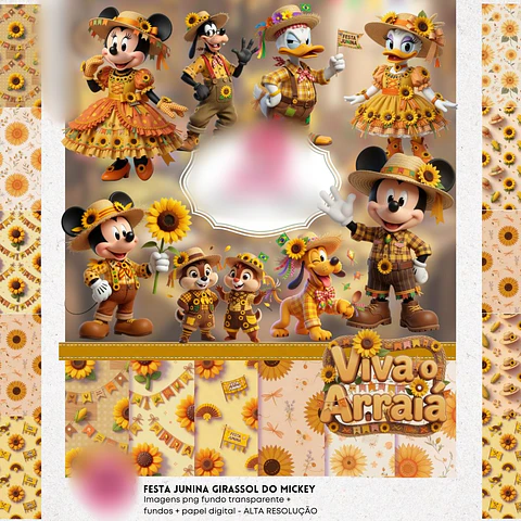 FESTA JUNINA GIRASSOL DO MICKEY 3D- Kit Digital 