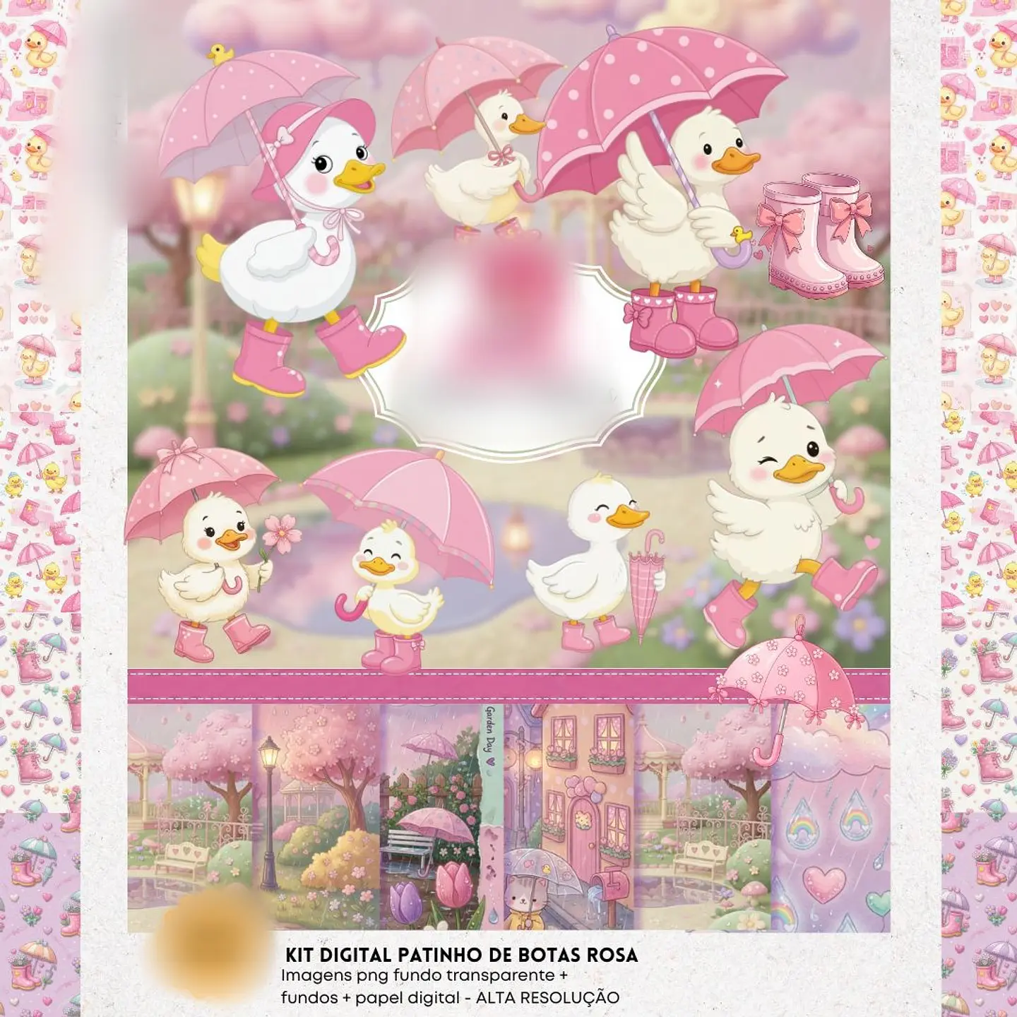 PATINHO DE BOTAS ROSA E BRANCO- Kit Digital   1