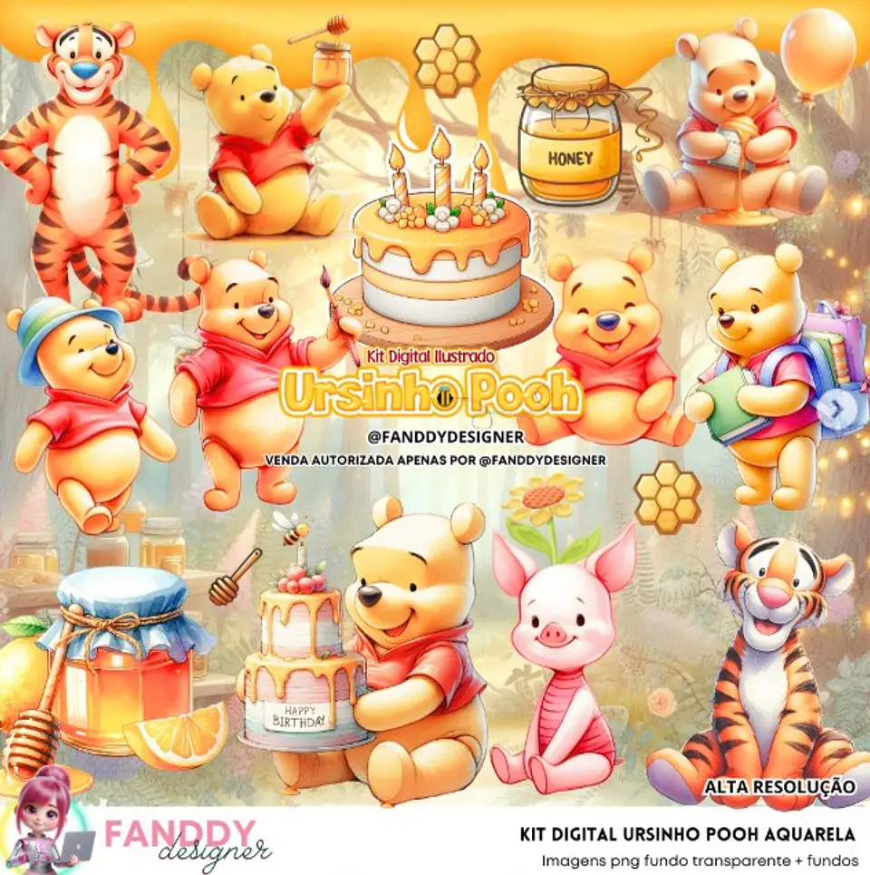 URSINHO POOH AQUARELA- Kit Digital 1