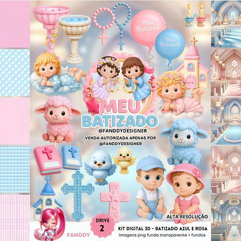 BATIZADO ROSA E AZUL 3D- Kit Digital 