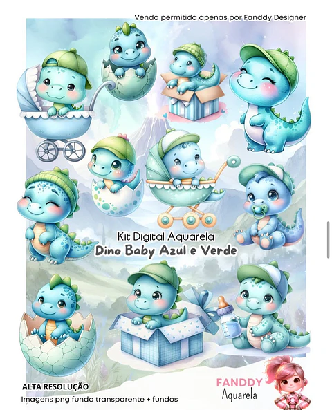 DINO BABY AZUL AQUARELA- Kit Digital 