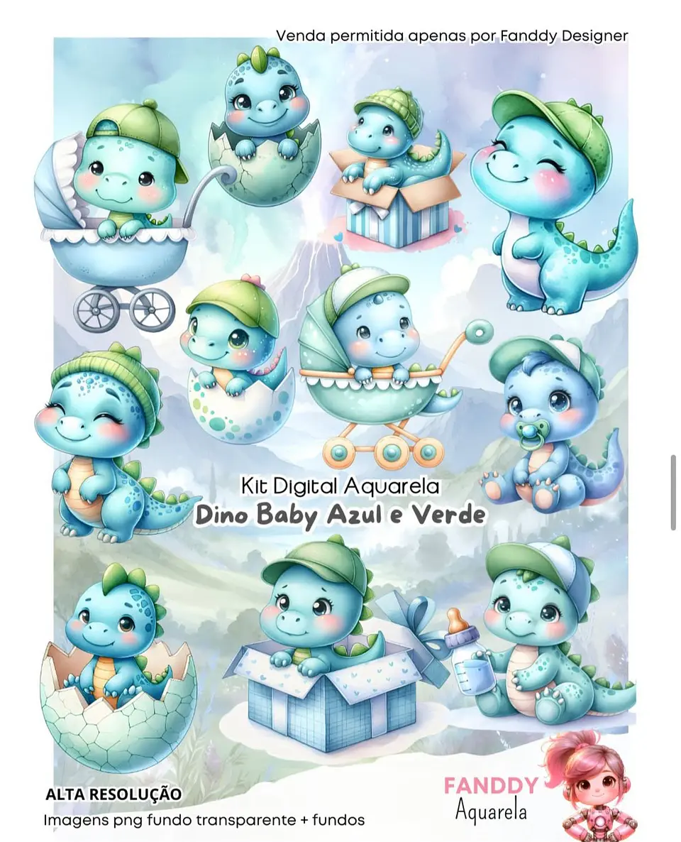 DINO BABY AZUL AQUARELA- Kit Digital  1