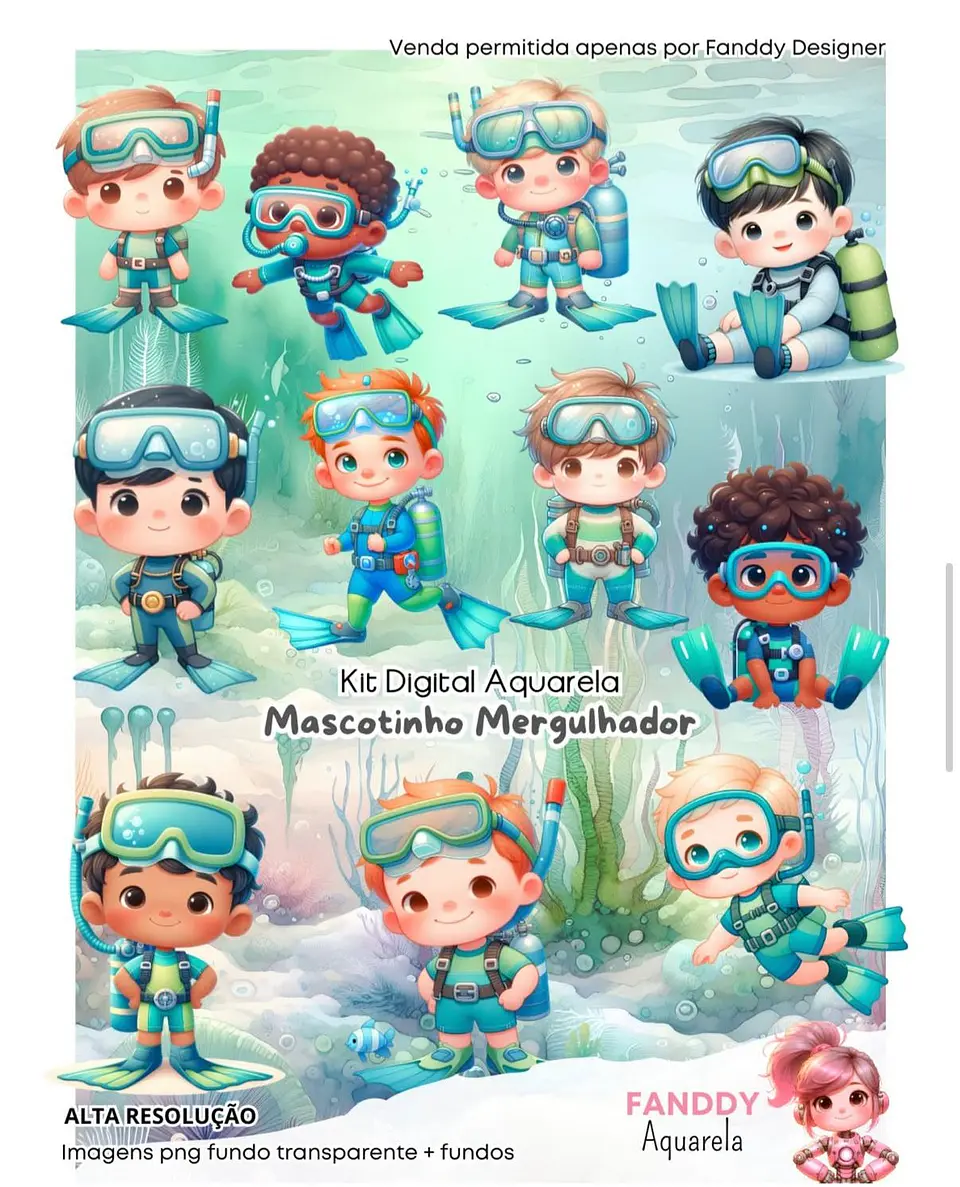 MERGULHADOR MASCOTINHO AQUARELA- Kit Digital    1