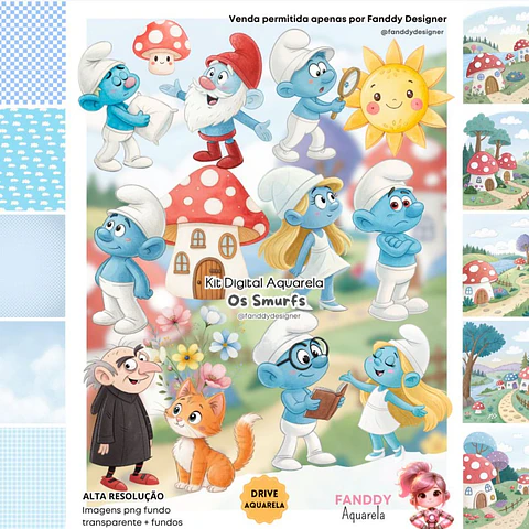 OS SMURFS AQUARELA- Kit Digital  