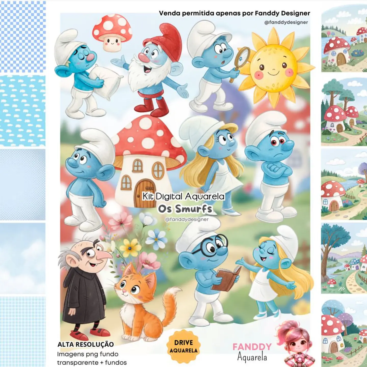 OS SMURFS AQUARELA- Kit Digital   1