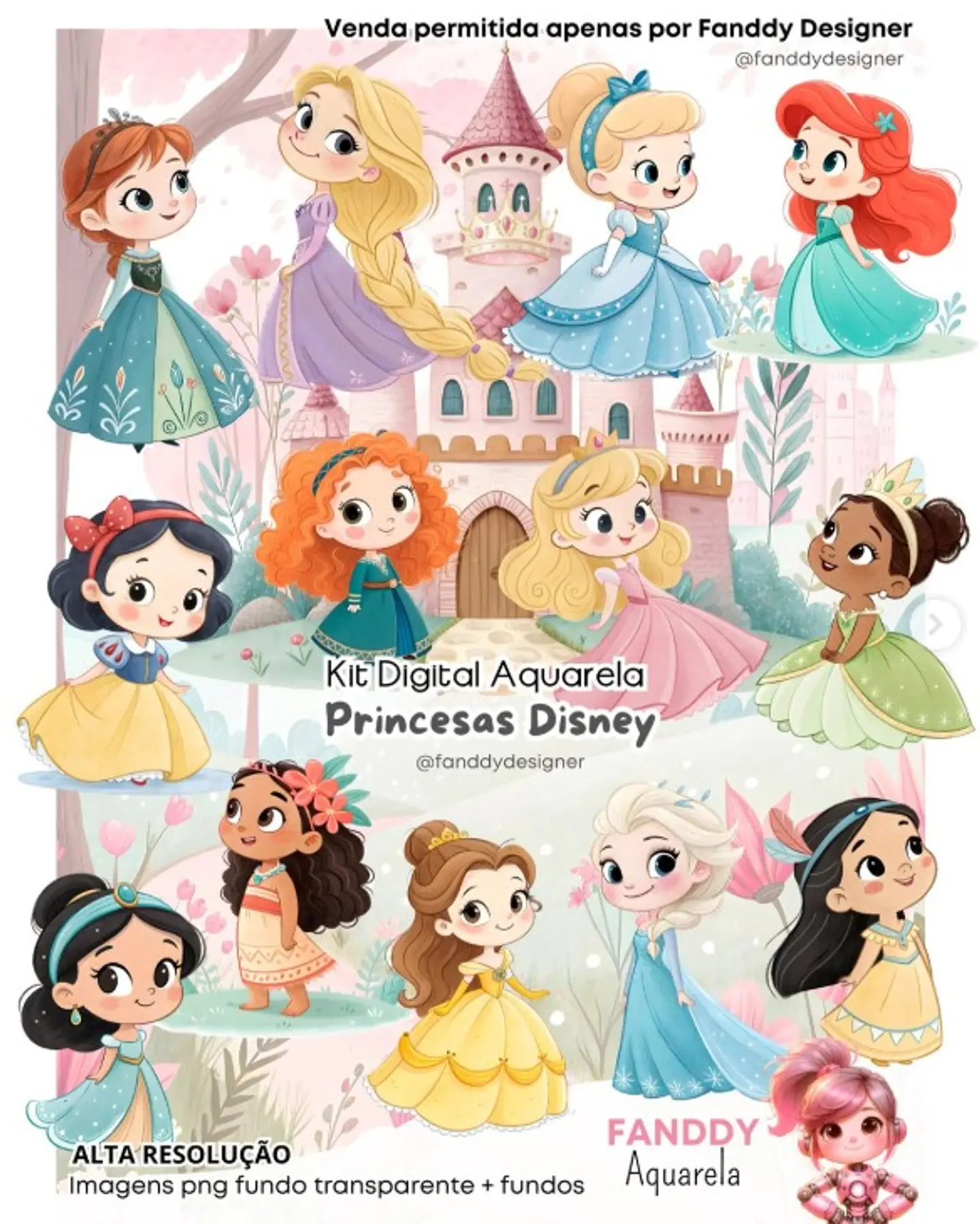 PRINCESAS DISNEY AQUARELA- Kit Digital  1