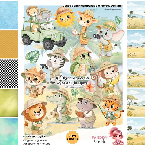 SAFARI JUNGLES AQUARELA- Kit Digital 