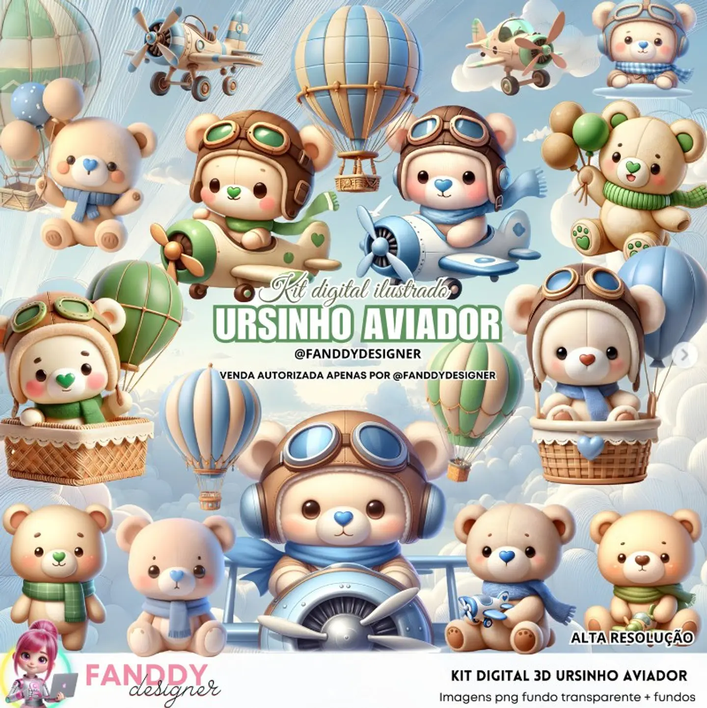 Ursinho Aviador- Kit Digital    1