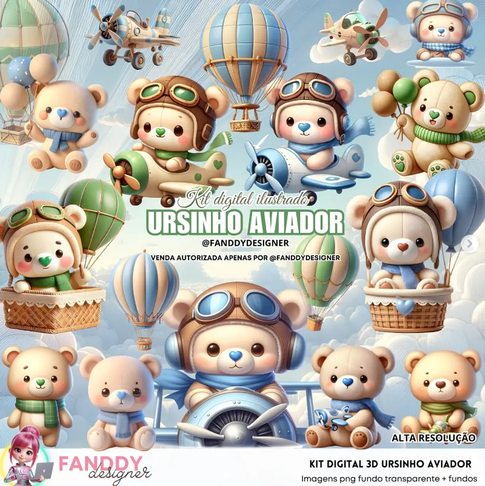 Ursinho Aviador- Kit Digital    1