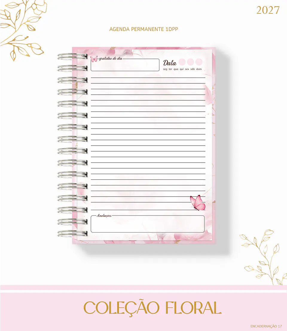 Coleção Floral Rosa 2027 - Encadernação 3