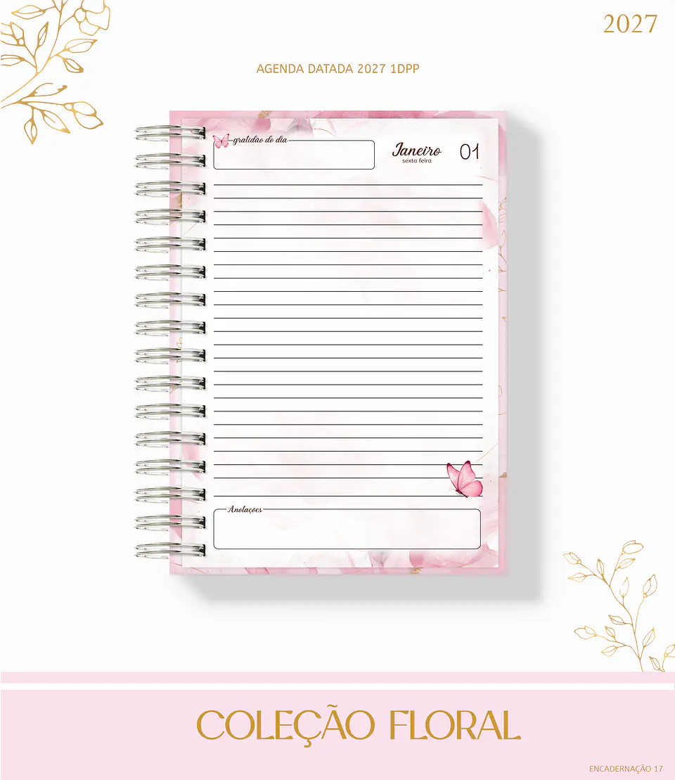 Coleção Floral Rosa 2027 - Encadernação 7