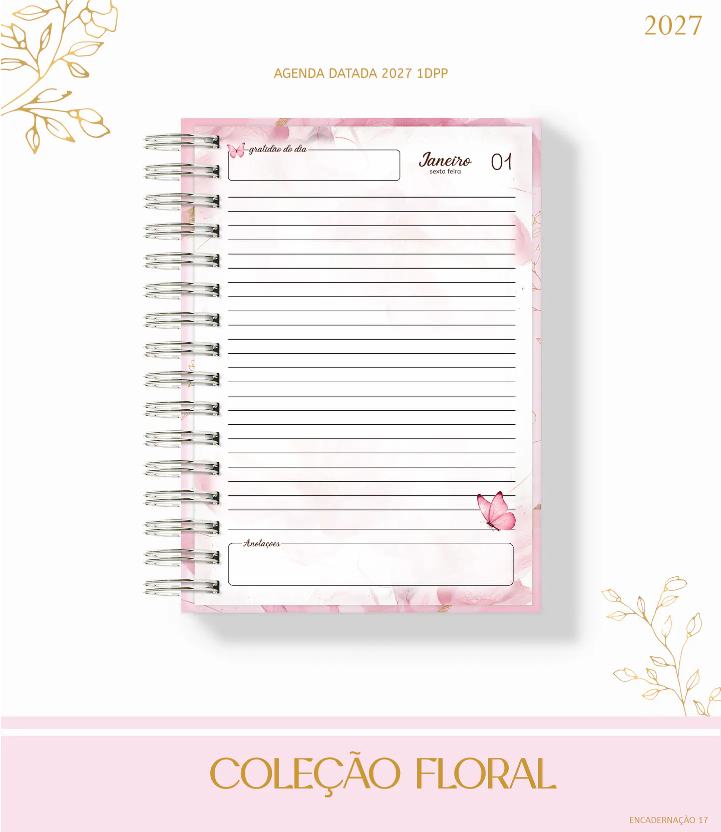 Coleção Floral Rosa 2027 - Encadernação 8