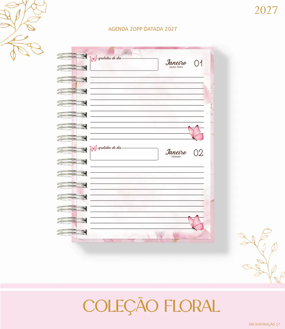 Coleção Floral Rosa 2027 - Encadernação 13
