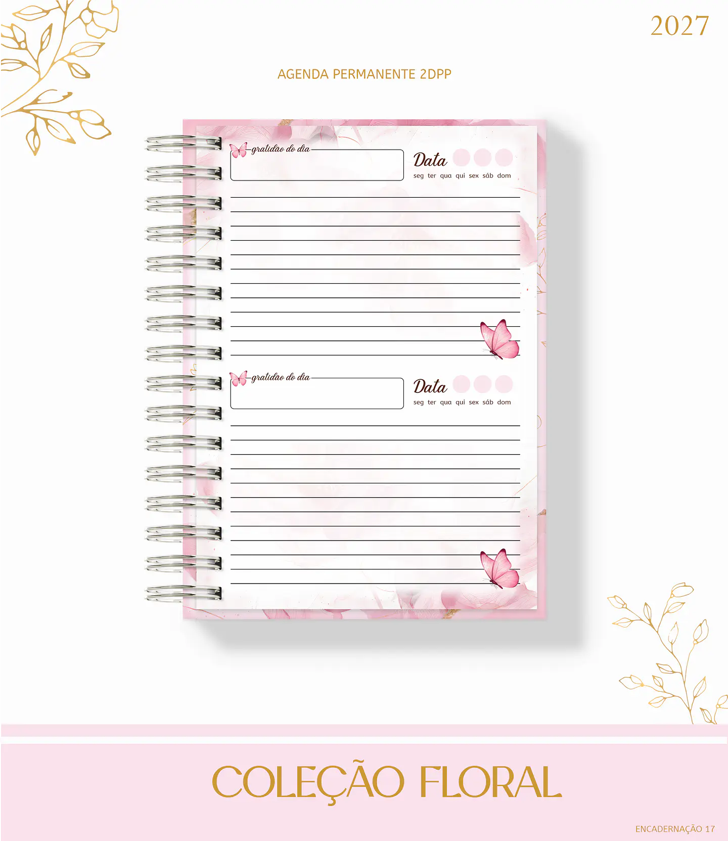 Coleção Floral Rosa 2027 - Encadernação 14
