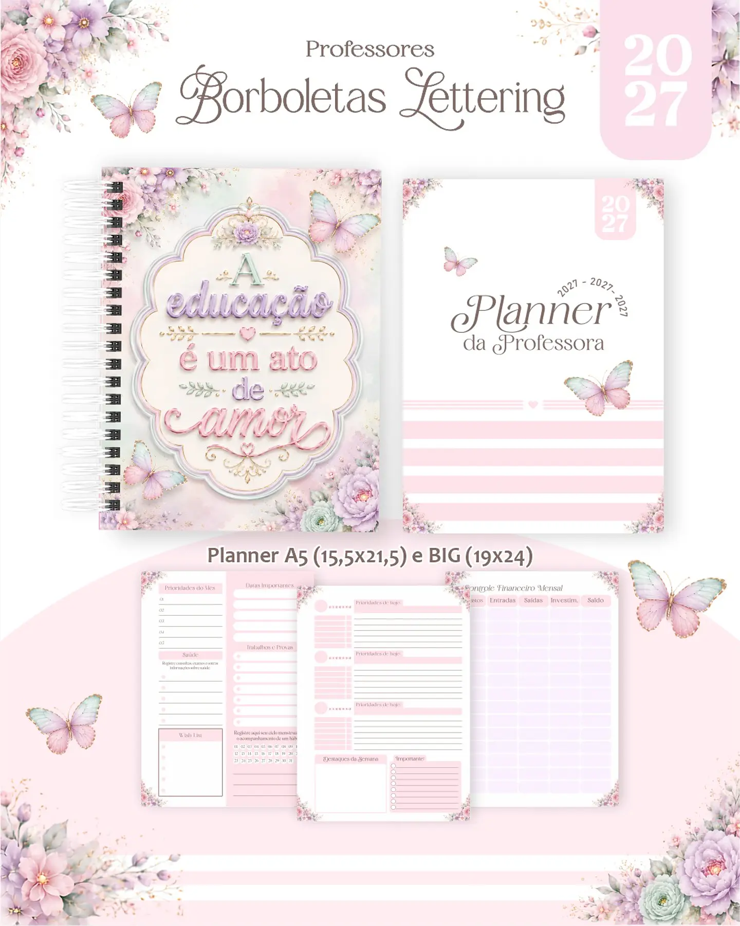 Borboletas Lettering - Professores 2027 2