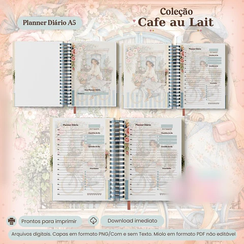 Planner Diário A5 - Coleção Cafe au Lait