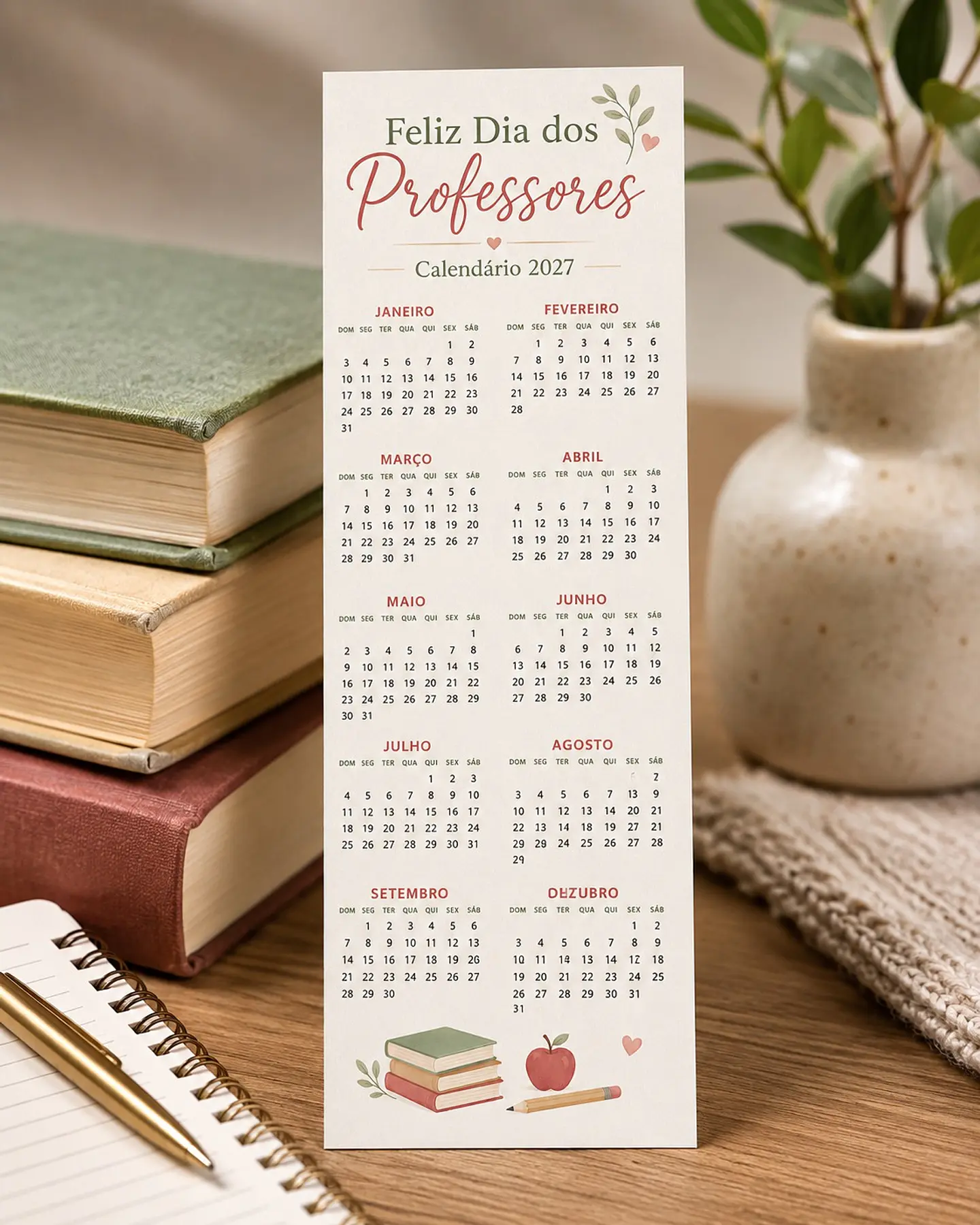 Marca Páginas Calendário 2027 - Dia dos Professores 1