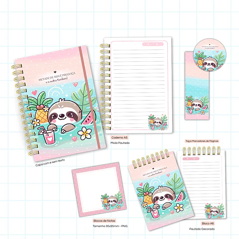 Preguicinha Cute – Caderno Pautado A5 + Bloquinho A6