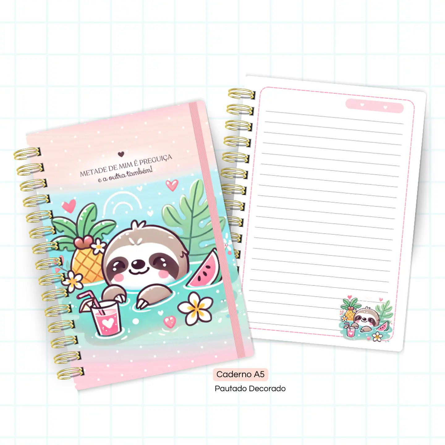 Preguicinha Cute – Caderno Pautado A5 + Bloquinho A6 3