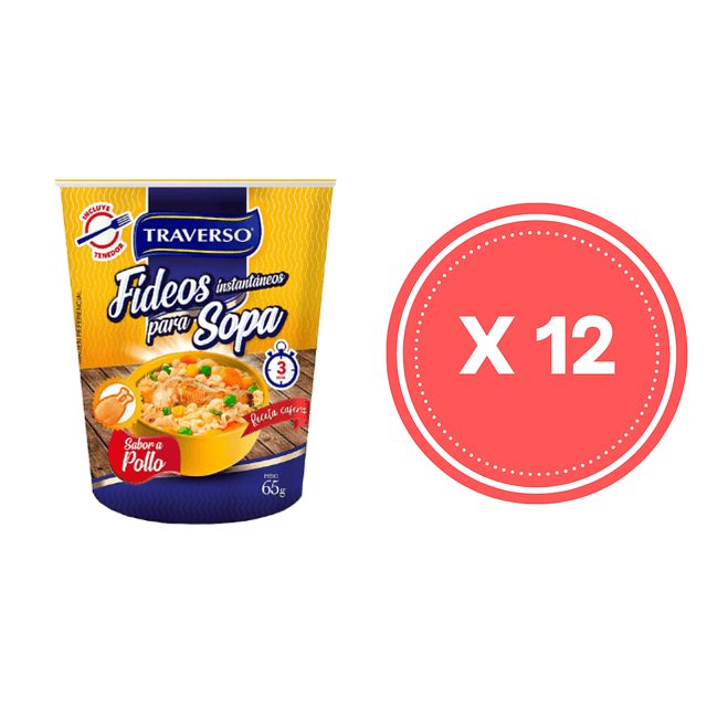 Pack X 12 Fideos Instantáneos sabor Pollo Traverso pote