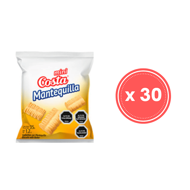 Galletas colación mini mantequilla costa 35 gr caja 30 unidades