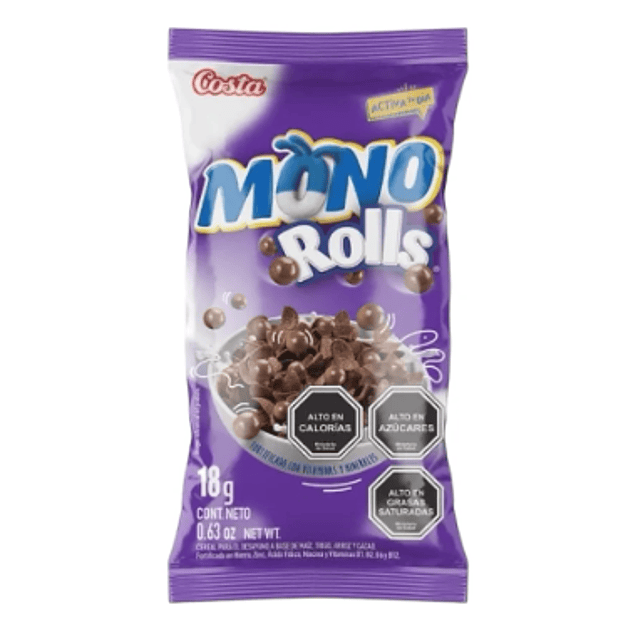 Cereal Mono Rolls snack costa 18 gr caja 21 de unidades