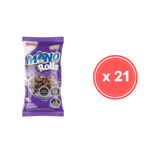 Cereal Mono Rolls snack costa 18 gr caja 21 de unidades