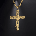 Christian Jesus Cross Tree of Life Necklace Stainless Steel Chain Faith Pendant