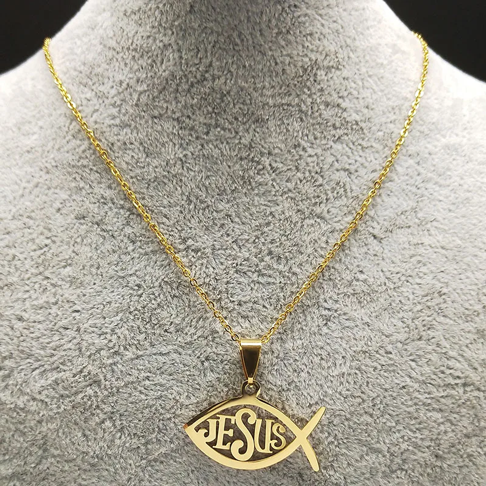 Fish Jesus Stainless Steel Necklace Christian Necklaces Pendants Jewelry