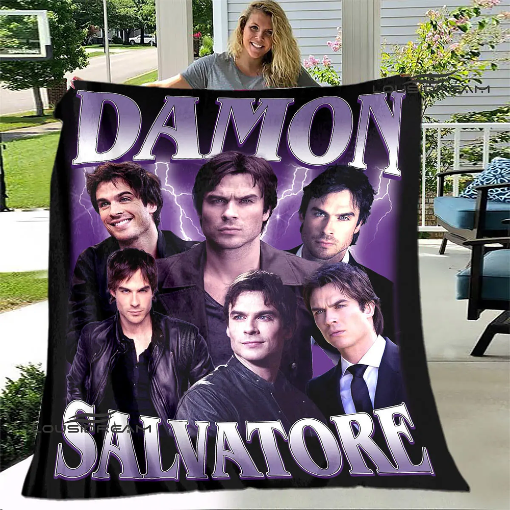 The Vampire Diaries Damon salvatore flannel blanket home and travel blanket