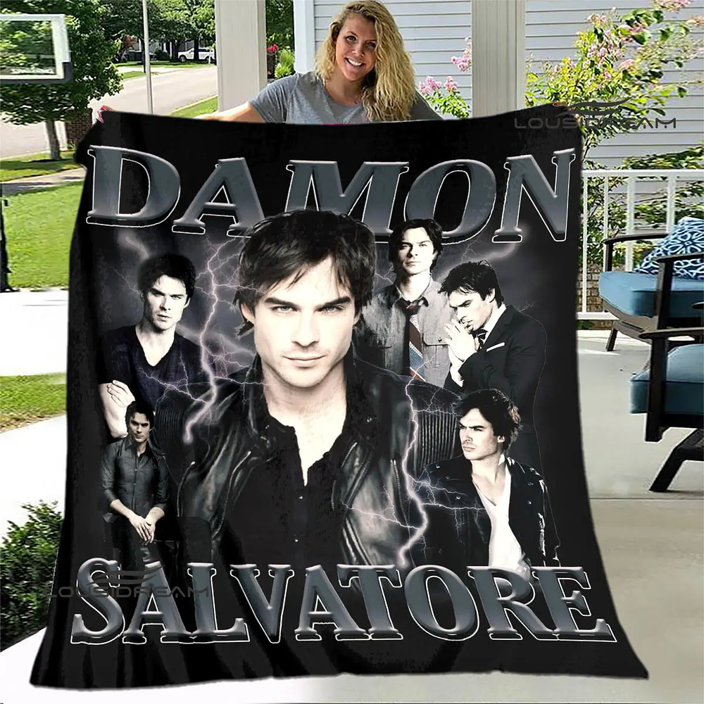 The Vampire Diaries Damon salvatore flannel blanket home and travel blanket