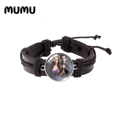 The Vampire Diaries Leather Bracelet TV Series Glass Dome Bracelets